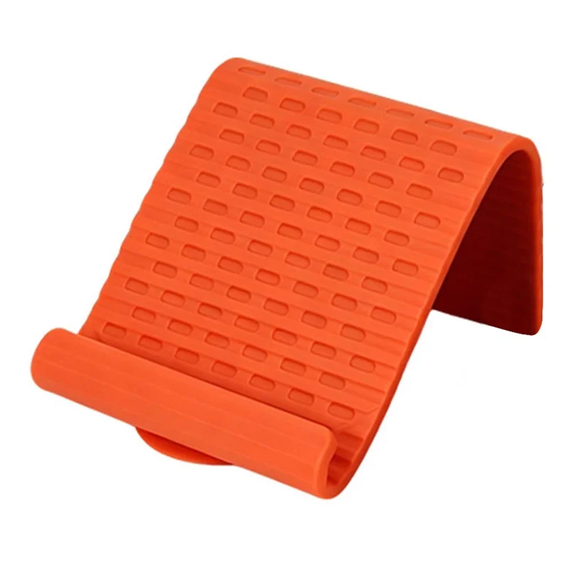 Phone Tablet Stand Flexible Foldable Silicone Suction Cup Adjustable Angle Rollable Holder for Travel Workout Desk - Orange