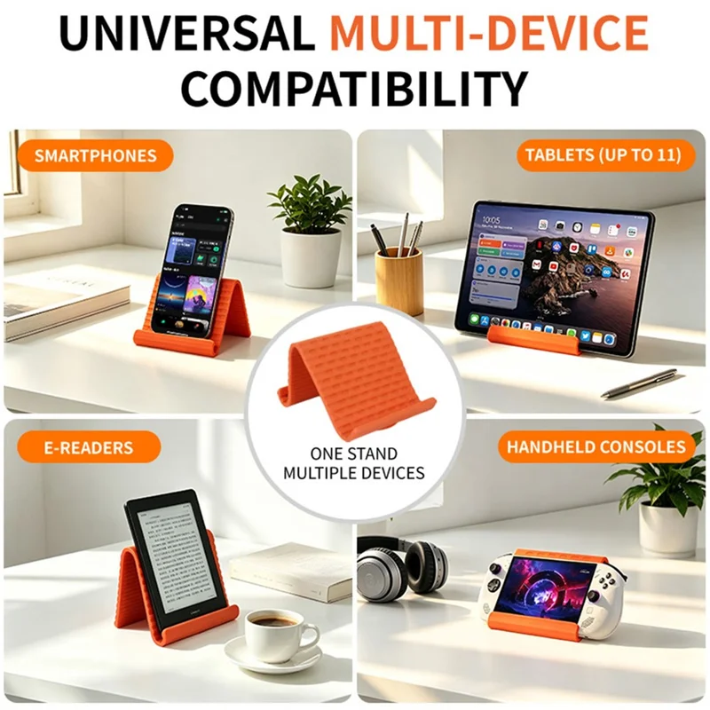 Phone Tablet Stand Flexible Foldable Silicone Suction Cup Adjustable Angle Rollable Holder for Travel Workout Desk - Orange