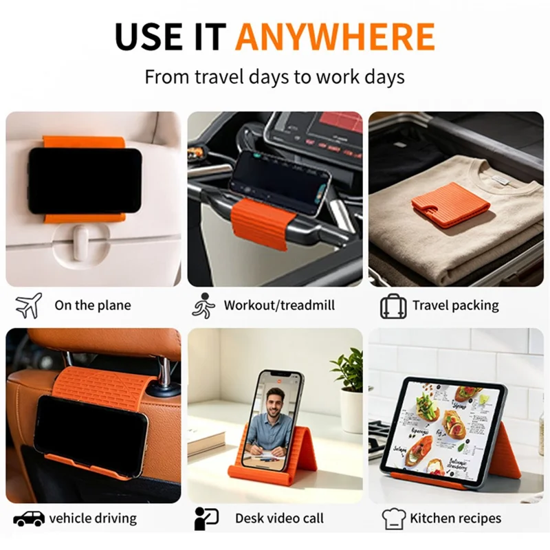 Phone Tablet Stand Flexible Foldable Silicone Suction Cup Adjustable Angle Rollable Holder for Travel Workout Desk - Black