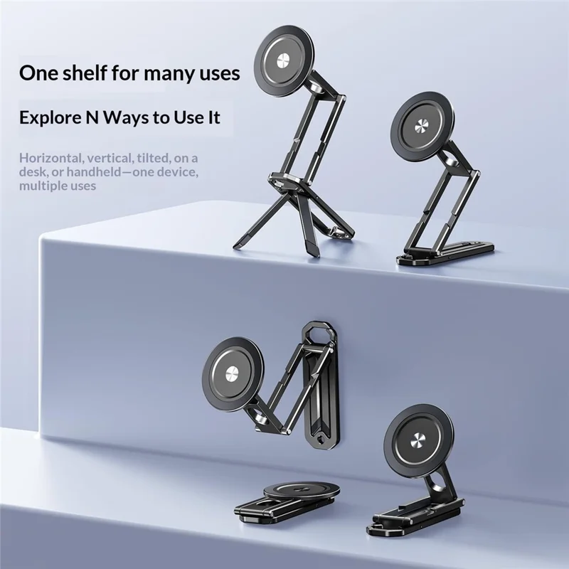 E18 Foldable Magnetic Phone Tripod Stand N52 Magnet 1 / 4-inch Threaded Hole for Live Streaming - Black