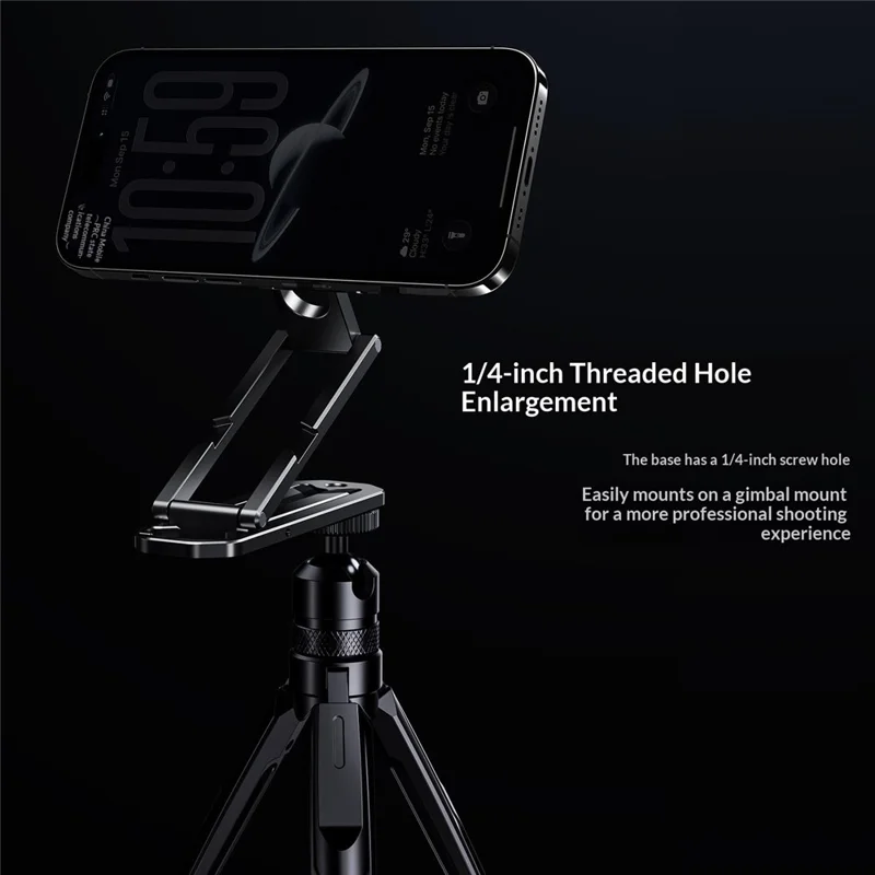 E18 Foldable Magnetic Phone Tripod Stand N52 Magnet 1 / 4-inch Threaded Hole for Live Streaming - Black