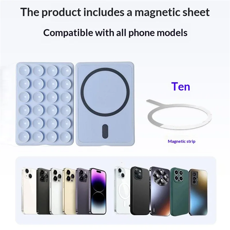 Rectangular Magnetic Phone Back Mount Stand Suction Cup Mobile Phone Holder - White