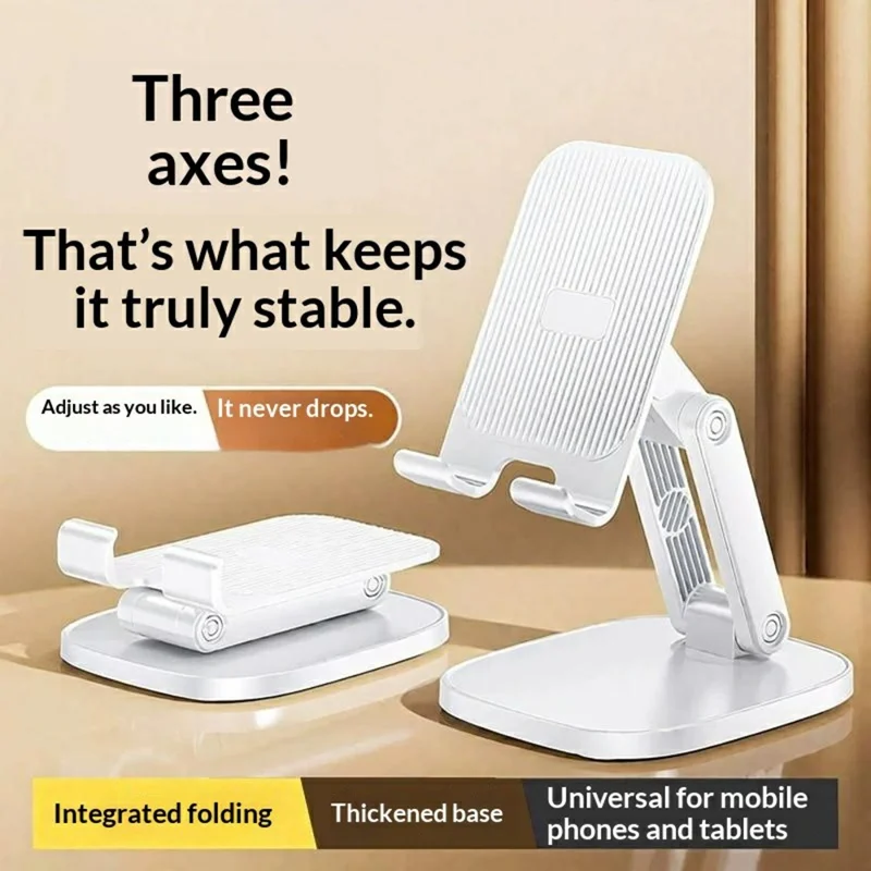 K68 Soporte de Escritorio Plegable para Teléfono, Soporte de Escritorio Ajustable en Altura con Tres Ejes para Transmisión en Vivo - Blanco