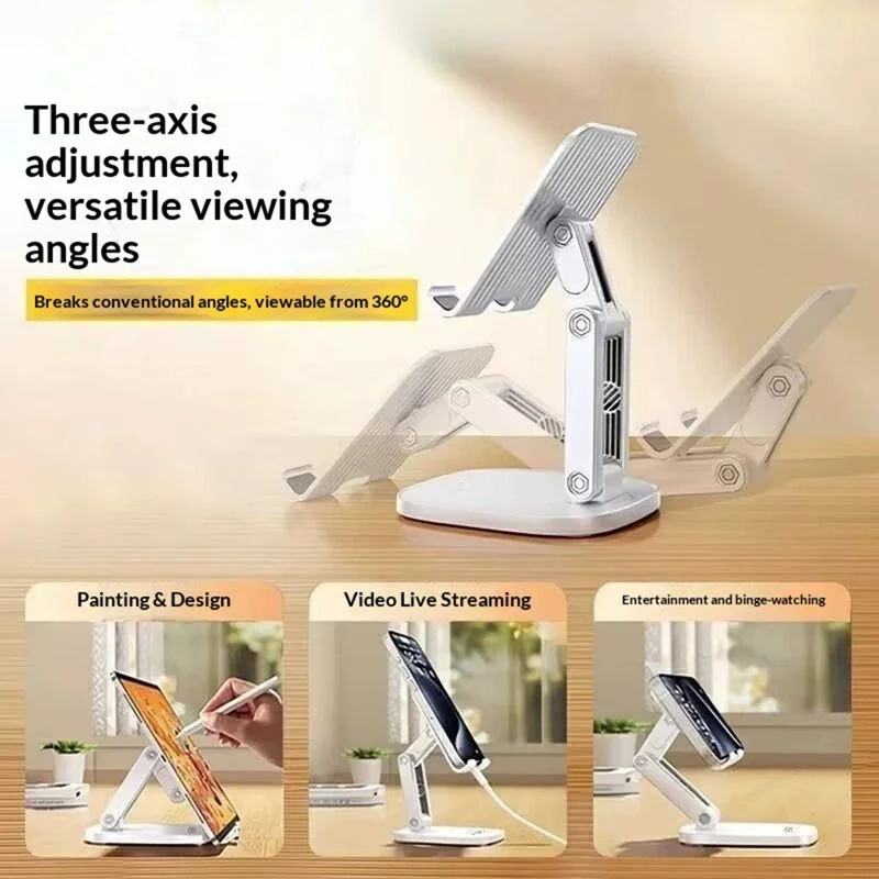 K69 Foldable Desktop Phone Stand Three Axis Adjustable Rotating Tablet Mount for Office and Travel - Black