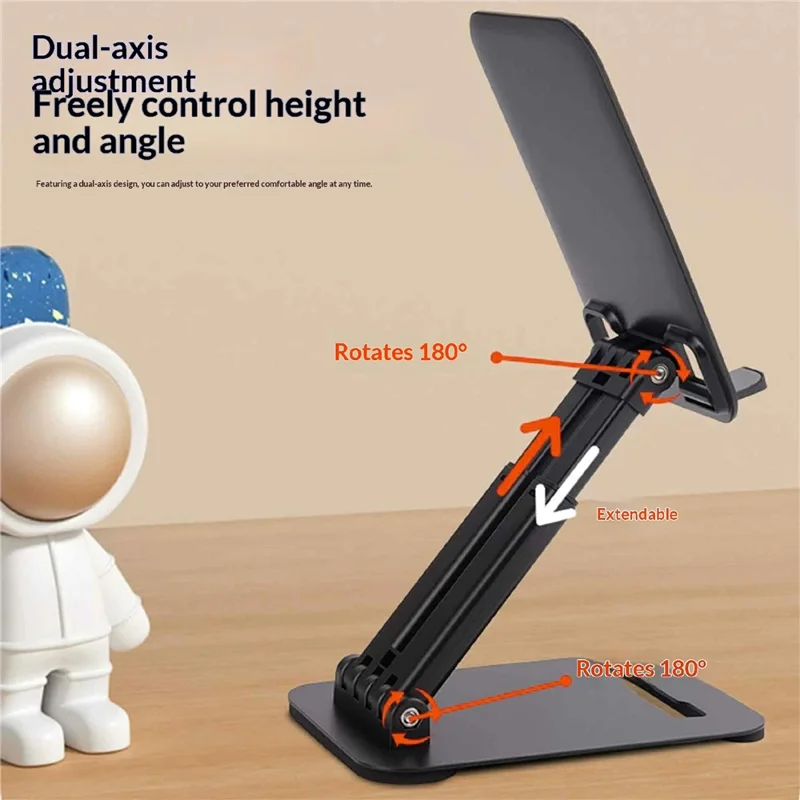 K29S Foldable Phone Stand Rotatable Adjustable Height Angle Desktop Tablet Holder for Home and Office - Black