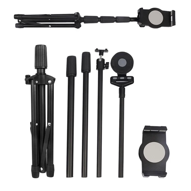 Universal Mobile Phone Tablet Holder Floor Stand 360 Degree Rotating Retractable Tripod Bracket, Thicken Version