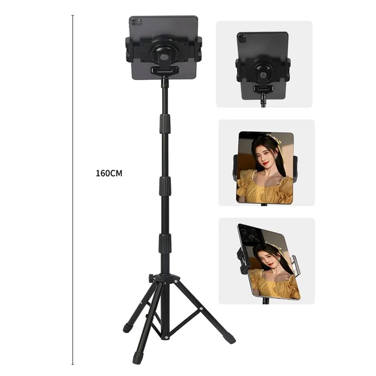 Universal Mobile Phone Tablet Holder Floor Stand 360 Degree Rotating Retractable Tripod Bracket, Thicken Version