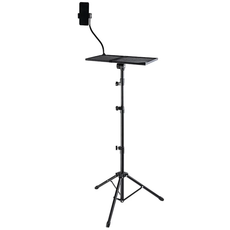 JYX- 509 Support de projecteur pliable à conception de plateau télescopique, support de sol réglable en hauteur avec clip pour téléphone