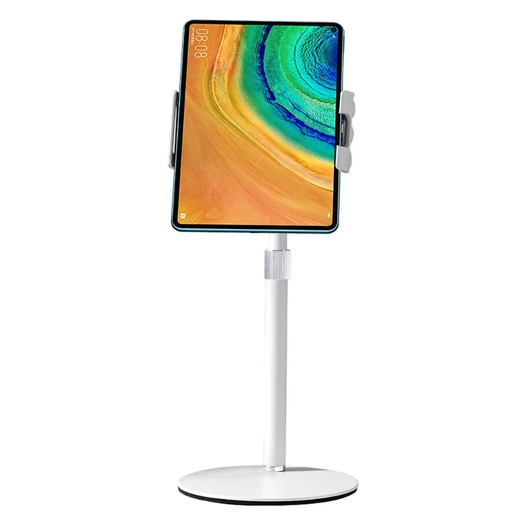 Portable Cell Phone Stand Holder Angle Adjustable Telescopic Metal Desktop Tablet Clamp Mount Holder - White
