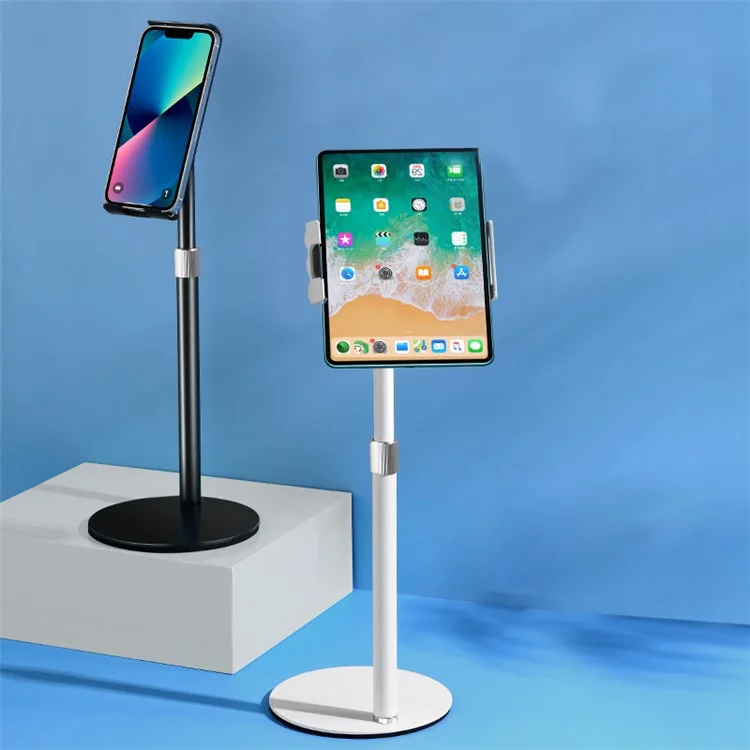Portable Cell Phone Stand Holder Angle Adjustable Telescopic Metal Desktop Tablet Clamp Mount Holder - White