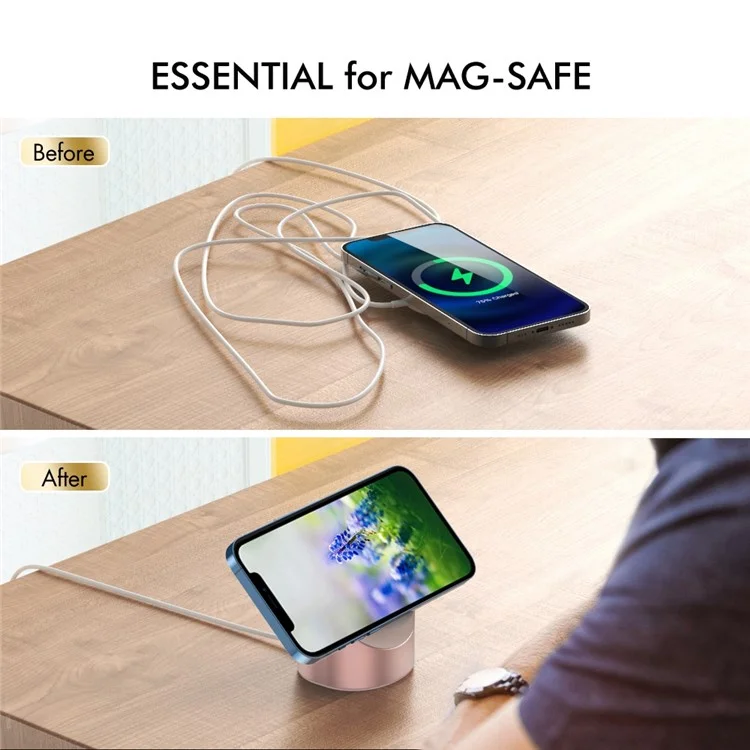 AHASTYLE PT134 Suporte Compatível com MagSafe Carregador Suporte de Alumínio Liga para iPhone 14, 13, 12 Série Anti-Deslizante Suporte de Mesa - Rosa