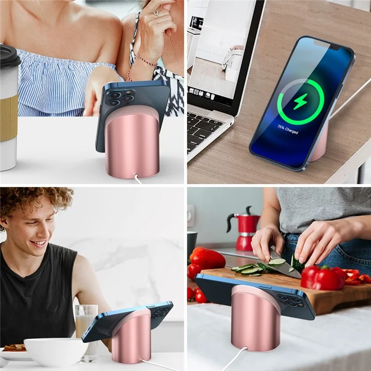 AHASTYLE PT134 Suporte Compatível com MagSafe Carregador Suporte de Alumínio Liga para iPhone 14, 13, 12 Série Anti-Deslizante Suporte de Mesa - Rosa