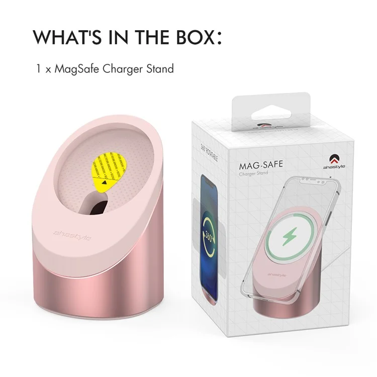 AHASTYLE PT134 Suporte Compatível com MagSafe Carregador Suporte de Alumínio Liga para iPhone 14, 13, 12 Série Anti-Deslizante Suporte de Mesa - Rosa