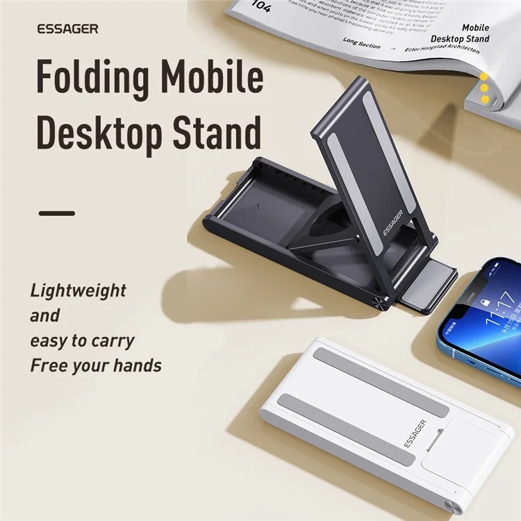 ESSAGER Universal Foldable Mobile Phone Holder Adjustable Desktop Cellphone Bracket Stand - White