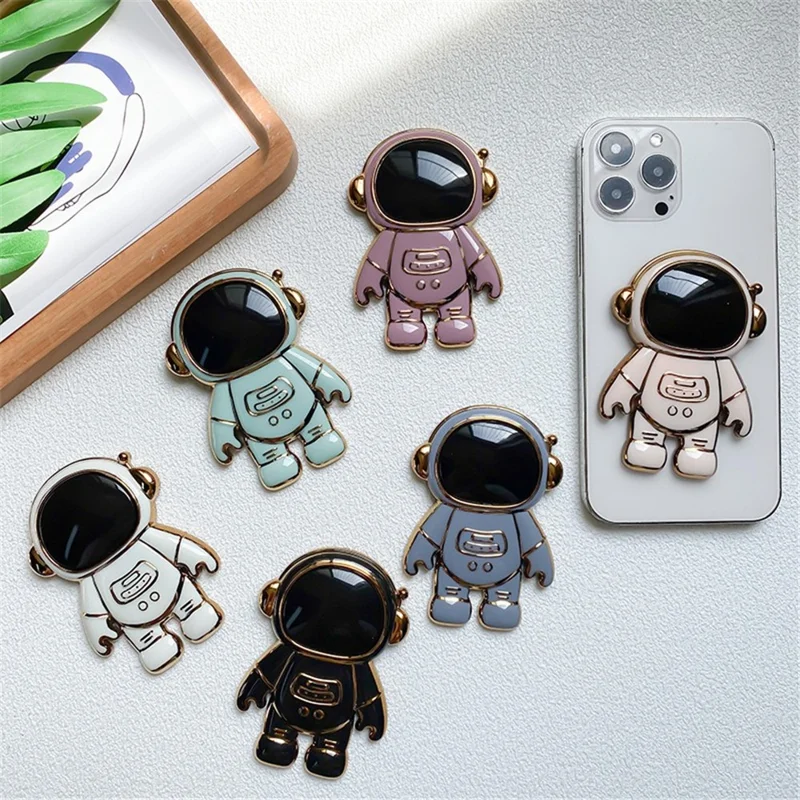 Electroplated Cartoon Astronaut Mobile Phone Adhesive Bracket Cellphone Kickstand Holder - Purple