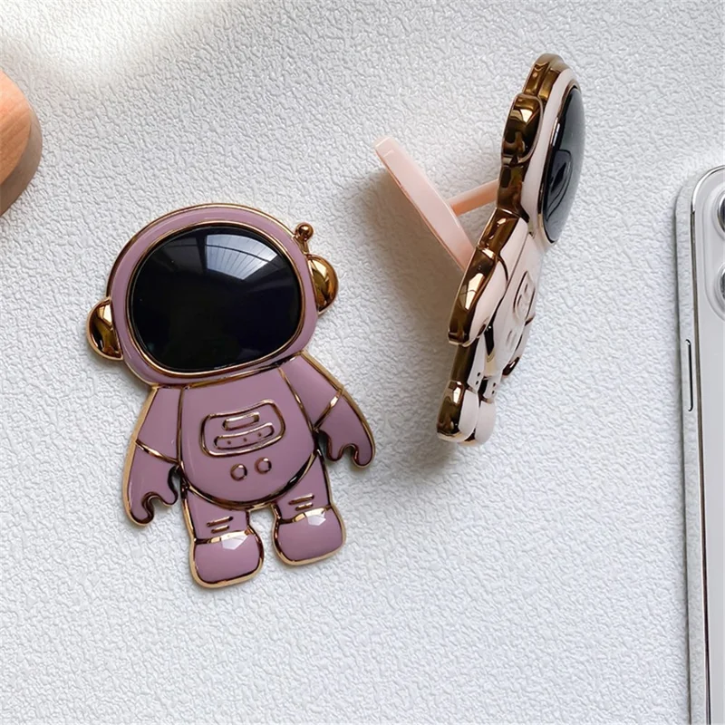 Electroplated Cartoon Astronaut Mobile Phone Adhesive Bracket Cellphone Kickstand Holder - Purple