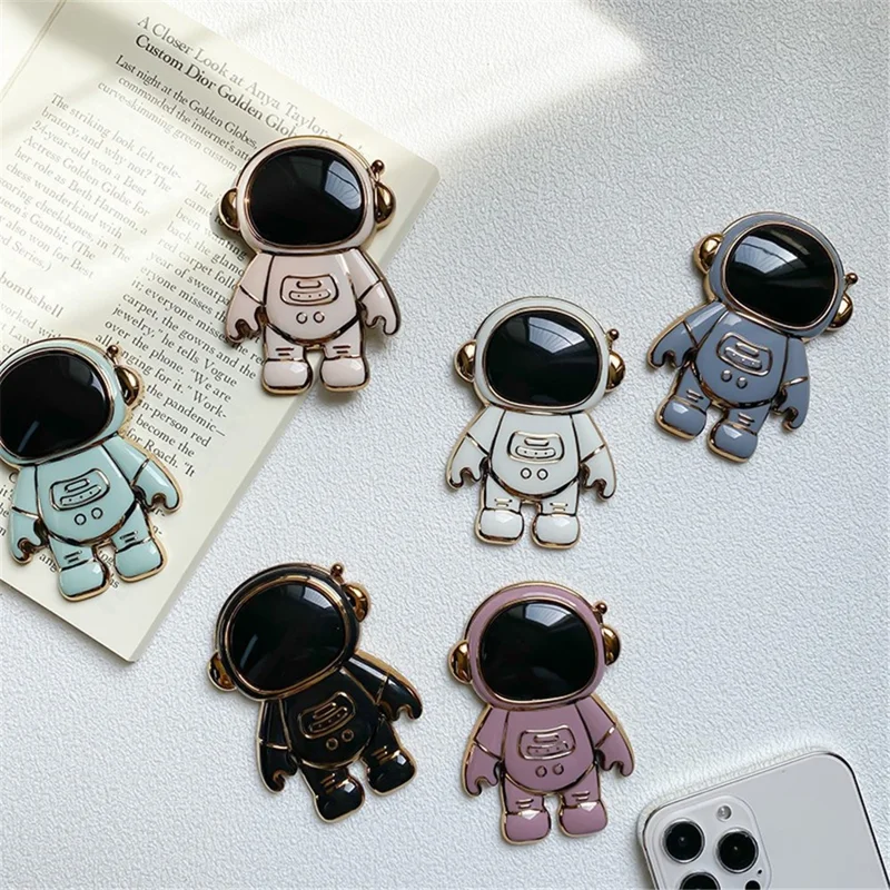Electroplated Cartoon Astronaut Mobile Phone Adhesive Bracket Cellphone Kickstand Holder - Purple