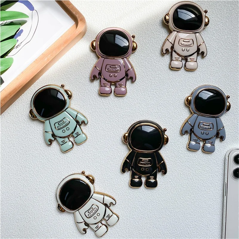 Electroplated Cartoon Astronaut Mobile Phone Adhesive Bracket Cellphone Kickstand Holder - Purple