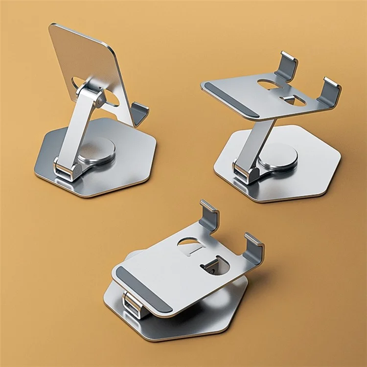 360 Degree Rotatable Hexagonal Base Desktop Phone Bracket Aluminum Alloy Folding Tablet Stand - Blackish Green