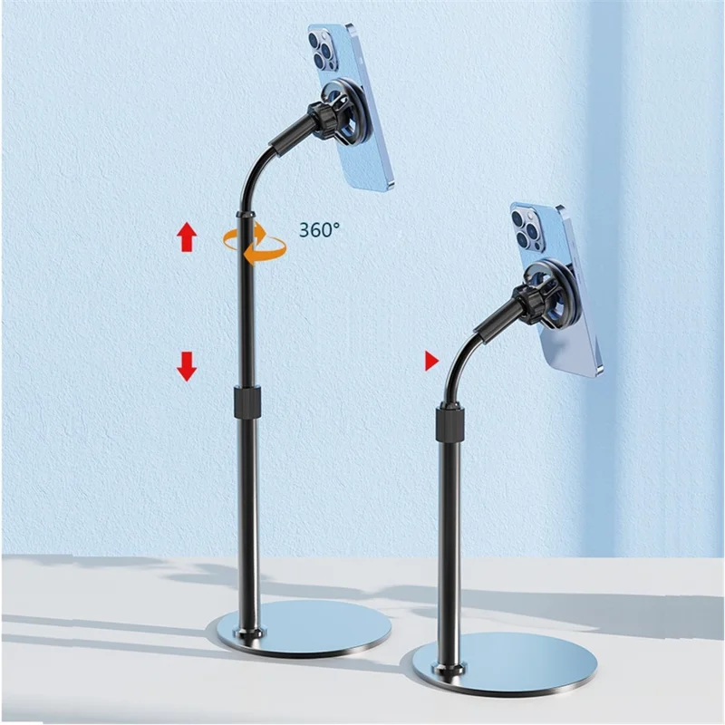 R-JUST HZ27 Retractable Phone Stand 360-Degree Rotating Metal Phone Holder Adjustable Round Base Tablet Stand