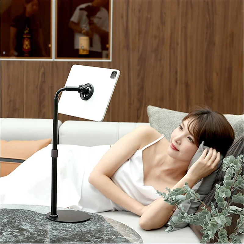 R-JUST HZ27 Retractable Phone Stand 360-Degree Rotating Metal Phone Holder Adjustable Round Base Tablet Stand