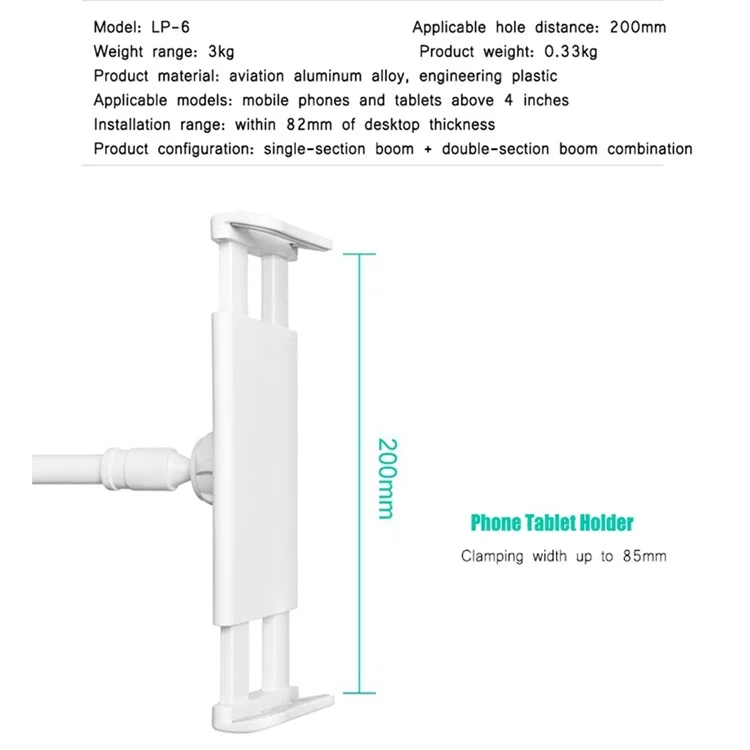 LP-6 84 cm Desktop Staffa Desktop 360 Gradi Porta Tablet a Rotazione a Rotazione Per Ipad - D'argento