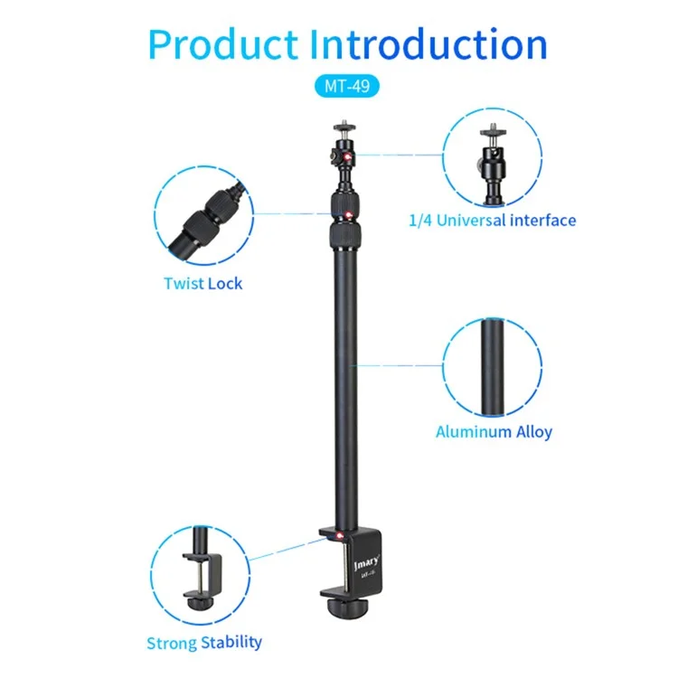 JMARY MT-49 Suporte de Luz de Mesa Clipe Suporte Ajustável Suporte de Mesa para Luz de Vídeo LED / Anel de Luz