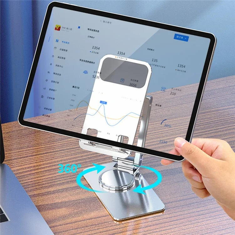K5 Mobile Phone Tablet Desktop Holder Stand Rotatable Four Shaft Aluminum Alloy Cellphone Bracket - Silver