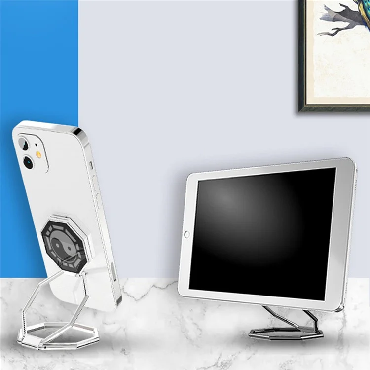 Foldable Metal Magnetic Desktop Ring Shape Phone Tablet Holder Zinc Alloy Cell Phone Stand - Silver