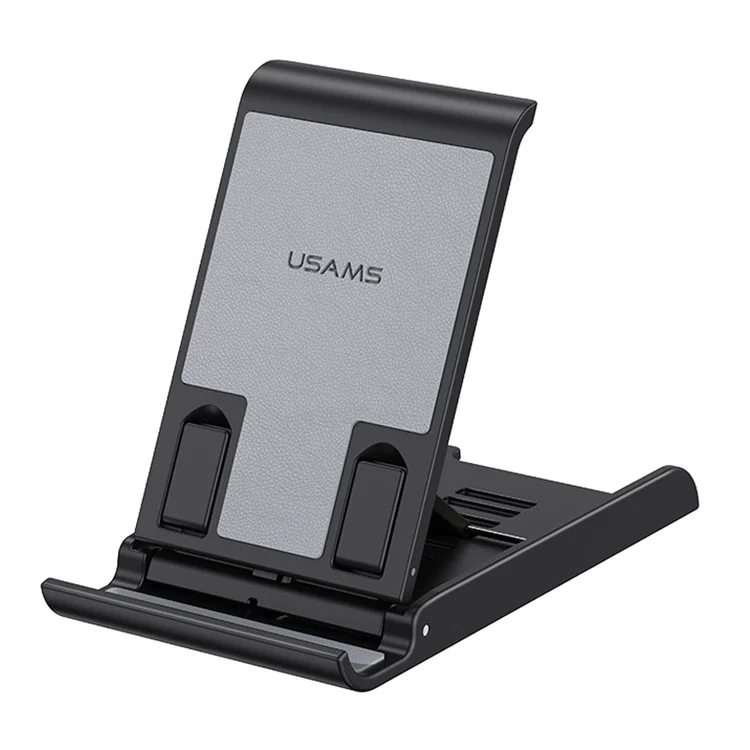 USAMS US-ZJ073 Universal Phone Tablet Desktop Stand Multi-Angle Adjustable Foldable Tabletop Phone Holder Bracket - Black