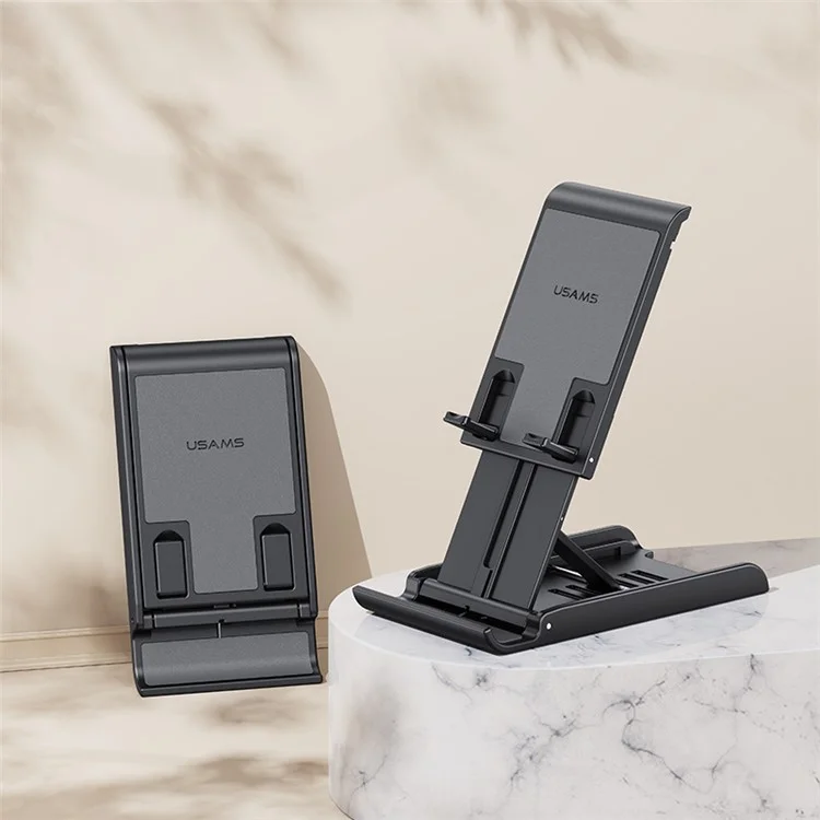 USAMS US-ZJ073 Universal Phone Tablet Desktop Stand Multi-Angle Adjustable Foldable Tabletop Phone Holder Bracket - Black