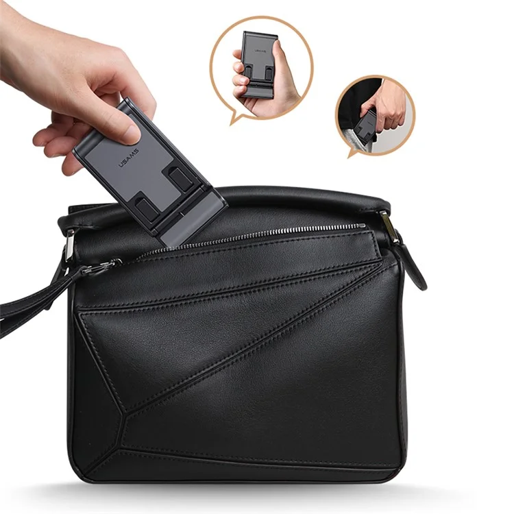 USAMS US-ZJ073 Universal Phone Tablet Desktop Stand Multi-Angle Adjustable Foldable Tabletop Phone Holder Bracket - Black