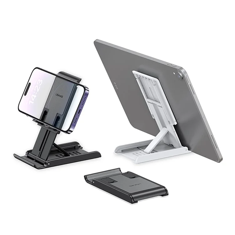 USAMS US-ZJ073 Universal Phone Tablet Desktop Stand Multi-Angle Adjustable Foldable Tabletop Phone Holder Bracket - Black