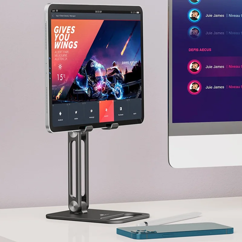 BONERUY P66 Foldable Tablet Stand Holder Aluminum Alloy Cell Phone Stand Desktop Mount Stand - Silver