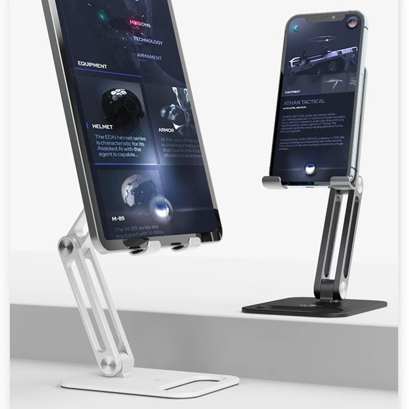 BONERUY P66 Foldable Tablet Stand Holder Aluminum Alloy Cell Phone Stand Desktop Mount Stand - Silver