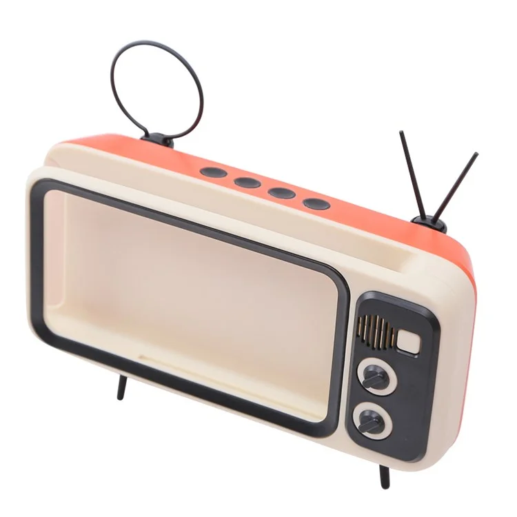 Retro TV Shape Mobile Phone Holder Home Office Desktop TV Phone Stand Bracket - Orange Black