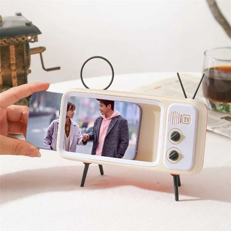 Retro-TV-förmiges Handyhalter Heim- und Büroschreibtisch-TV-Handyständer Halterung - Orange Schwarz