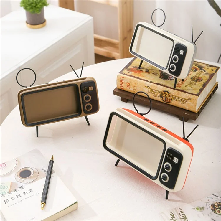 Retro TV Shape Mobile Phone Holder Home Office Desktop TV Phone Stand Bracket - Orange Black