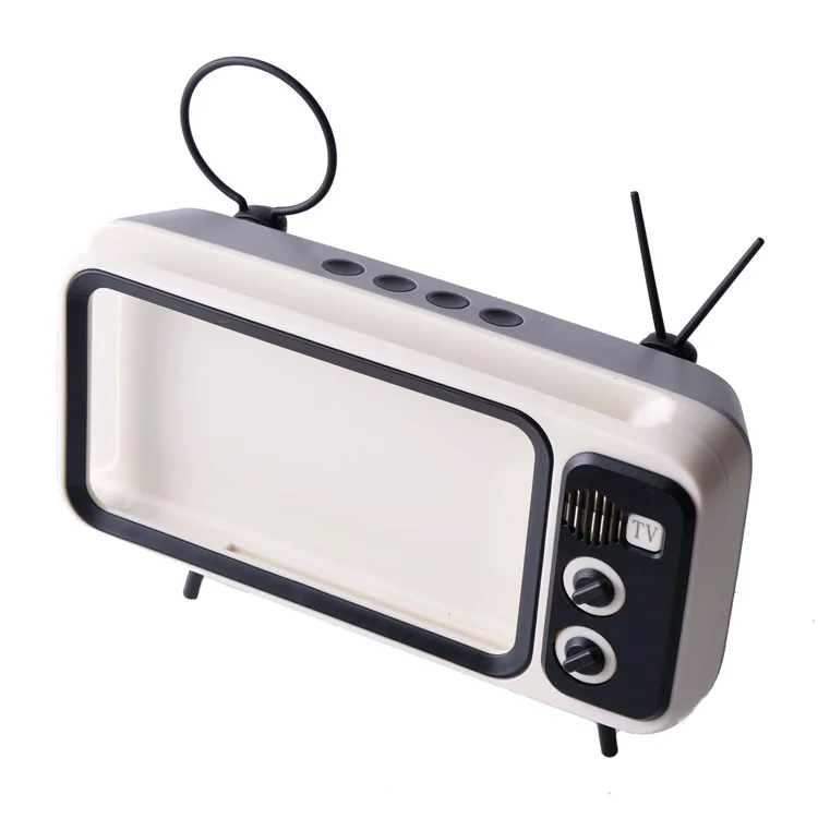 Retro TV Shape Mobile Phone Holder Home Office Desktop TV Phone Stand Bracket - Silver Grey
