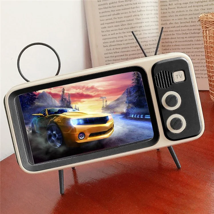 Retro TV Shape Mobile Phone Holder Home Office Desktop TV Phone Stand Bracket - Silver Grey