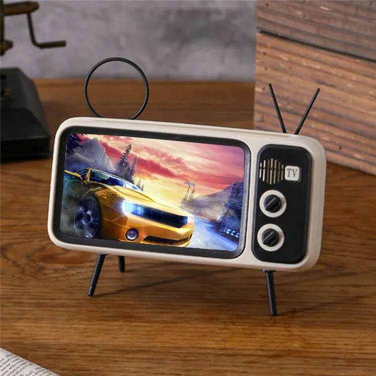 Retro TV Shape Mobile Phone Holder Home Office Desktop TV Phone Stand Bracket - Silver Grey
