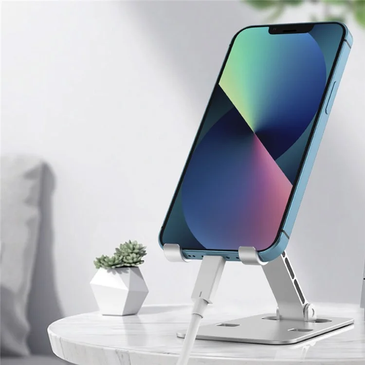 L-201 Multifunction Cell Phone Stand Holder Foldable Design Desktop Phone Tablet Desk Mount Holder - Silver