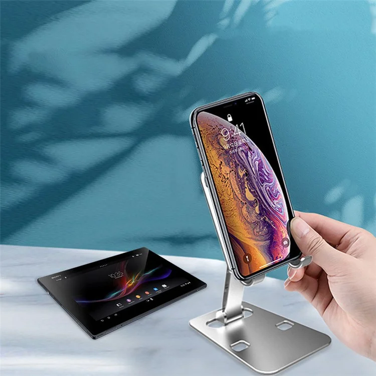 L-201 Multifunction Cell Phone Stand Holder Foldable Design Desktop Phone Tablet Desk Mount Holder - Silver