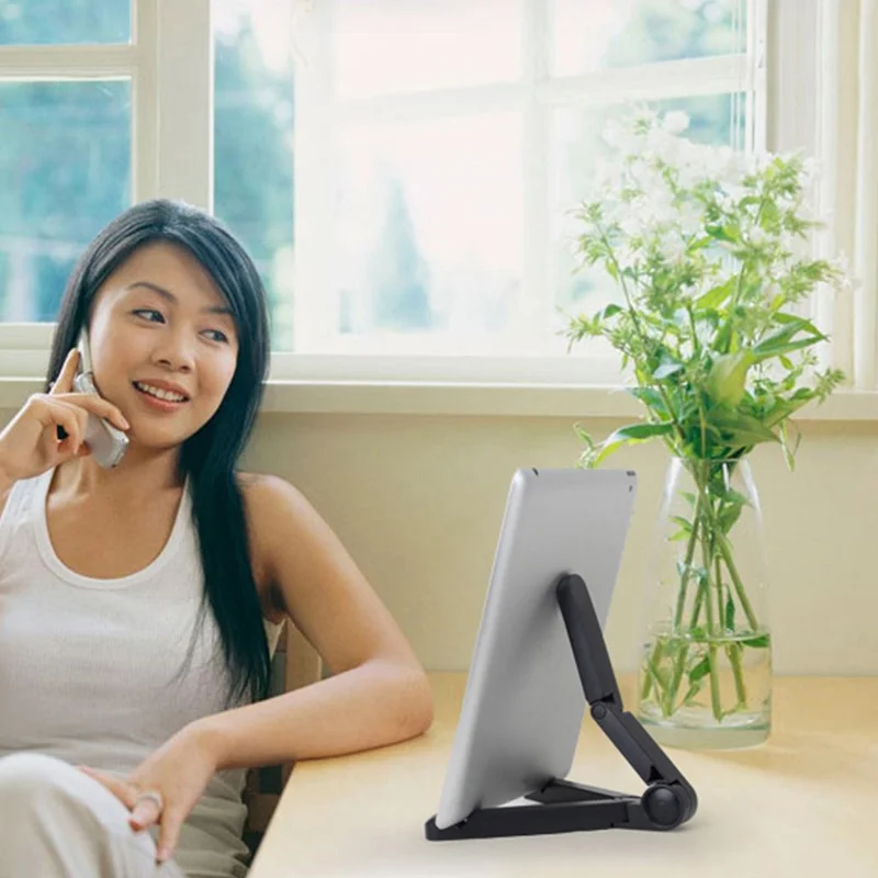 YIHE Portable Foldable Mobile Phone Tablet Holder Adjustable Desktop Cellphone Bracket Stand - Black