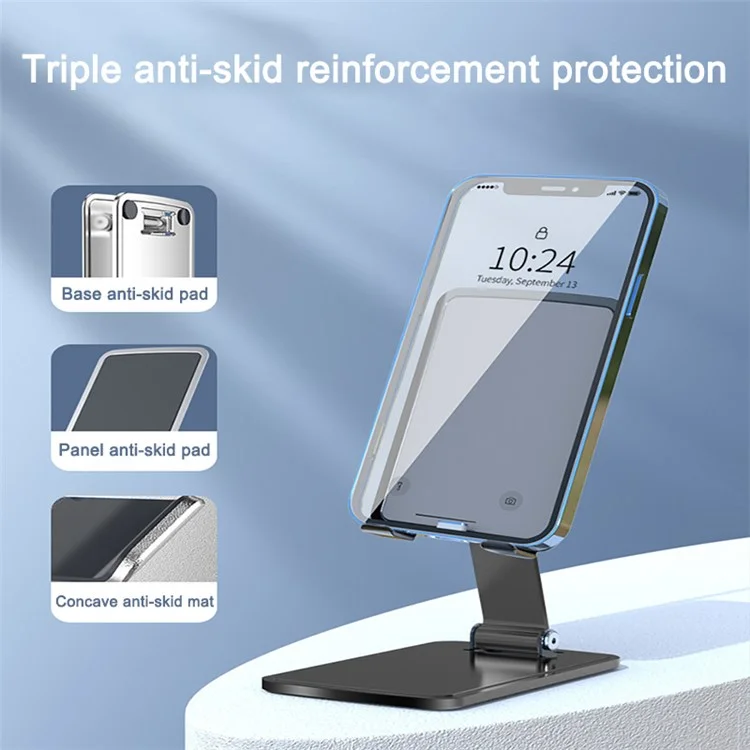 T15 Video Recording / Facetime Call Cell Phone Stand Winkelverstellbar Faltbarer Tablet-Halter für Zuhause und Büro - Schwarz