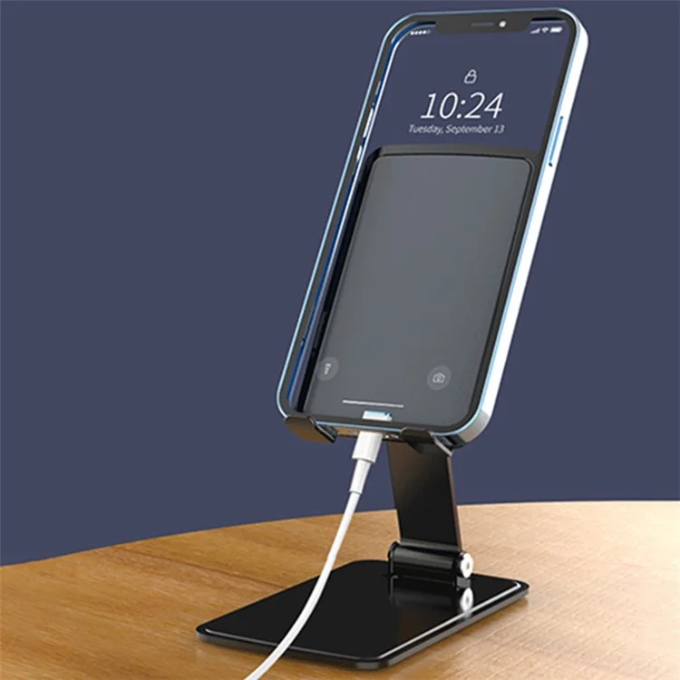 T15 Video Recording / Facetime Call Cell Phone Stand Winkelverstellbar Faltbarer Tablet-Halter für Zuhause und Büro - Schwarz