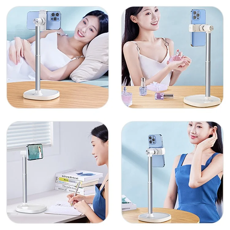 X66 Lifting Mobile Phone Stand 360 Grad Drehung Handy-Clip Schreibtisch-Halterung - Weiß