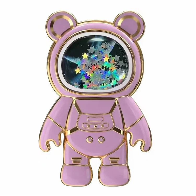 Electroplated Quicksand Astronaut Mobile Phone Adhesive Bracket Folding Cellphone Stand Holder - Purple