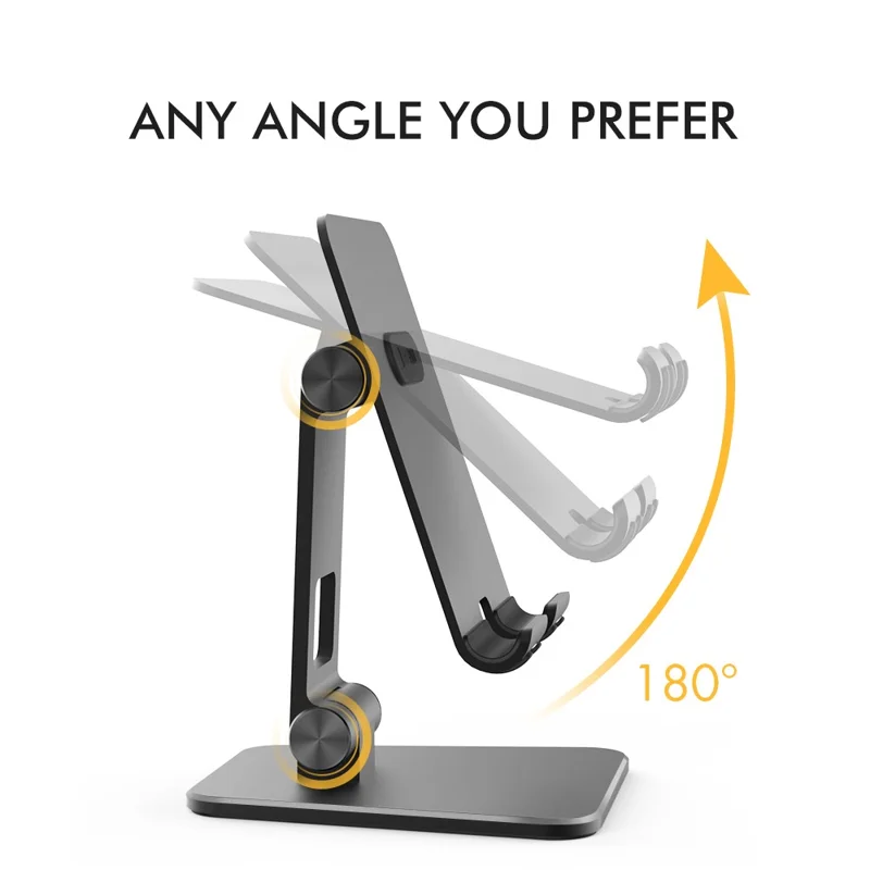 AHASTYLE ST01 Foldable Aluminum Alloy Phone Holder Stand Desktop Dual Shaft Adjustable Bracket - Black