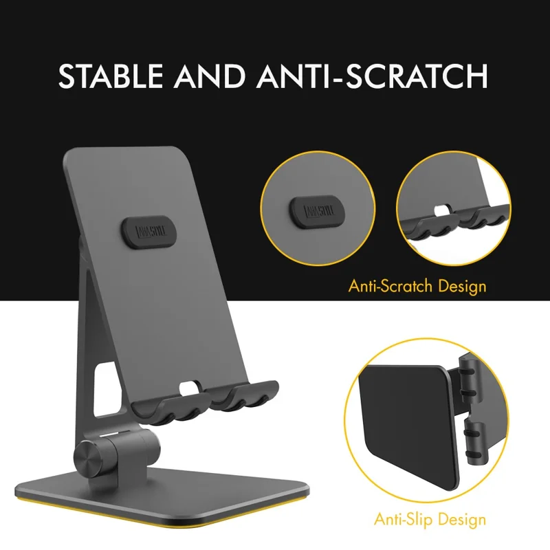 AHASTYLE ST01 Foldable Aluminum Alloy Phone Holder Stand Desktop Dual Shaft Adjustable Bracket - Black